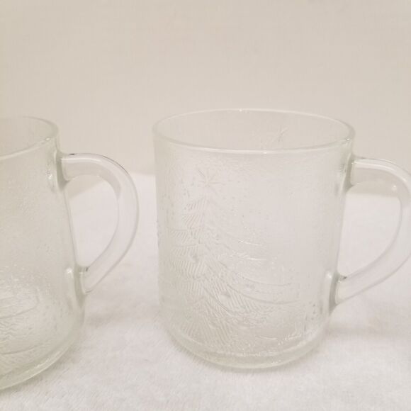 DURALEX made in France 11.5 ounces 4 clear cups with etched Christmas trees vint - Picture 3 of 16